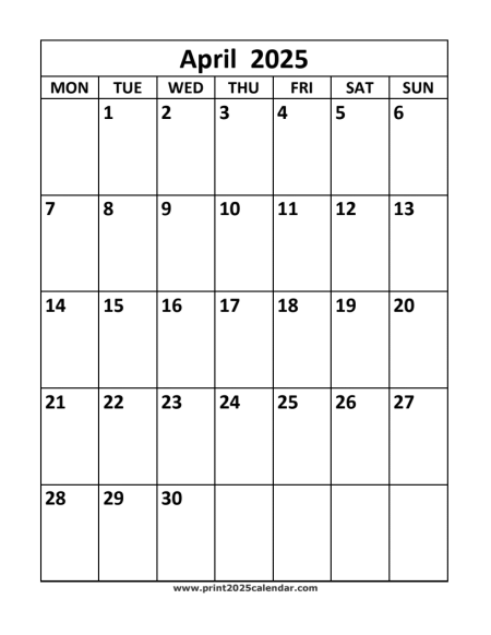 April 2025 Calendar