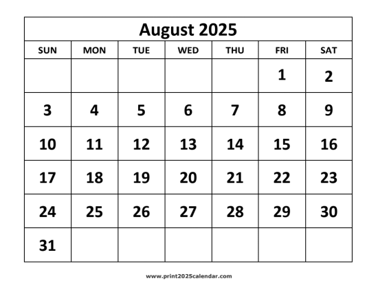 August 2025 Calendar