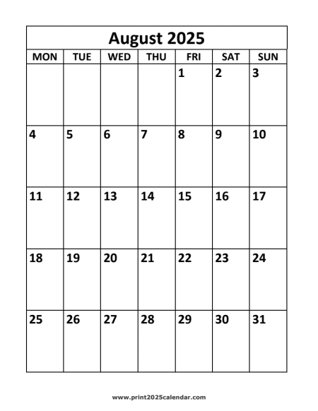 August 2025 Calendar