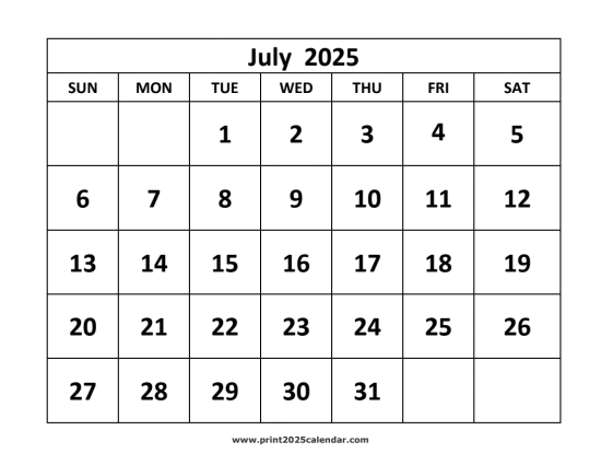 July 2025 Calendar