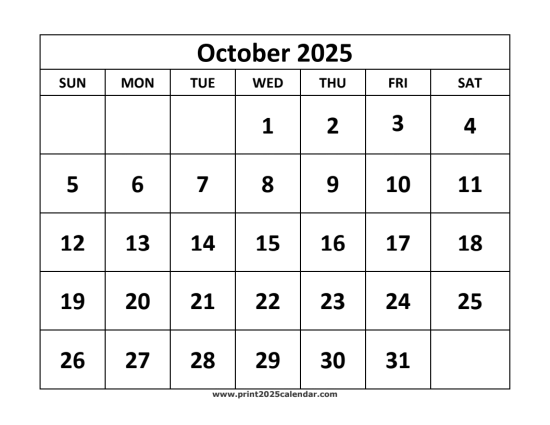 October 2025 Calendar