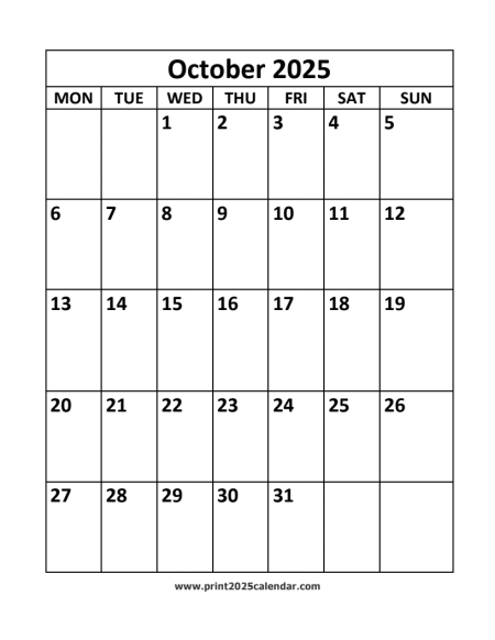 October 2025 Calendar