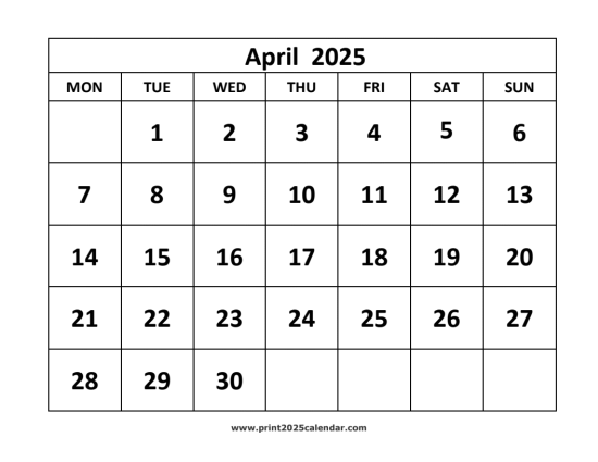 April 2025 Calendar