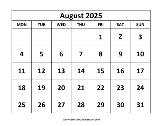 August 2025 Calendar