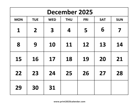 December 2025 Calendar