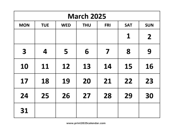 March 2025 Calendar