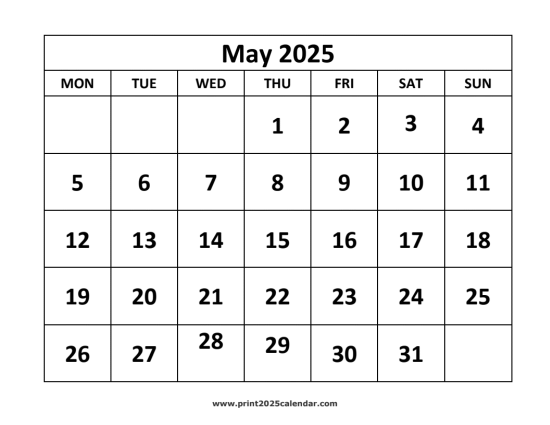 May 2025 Calendar