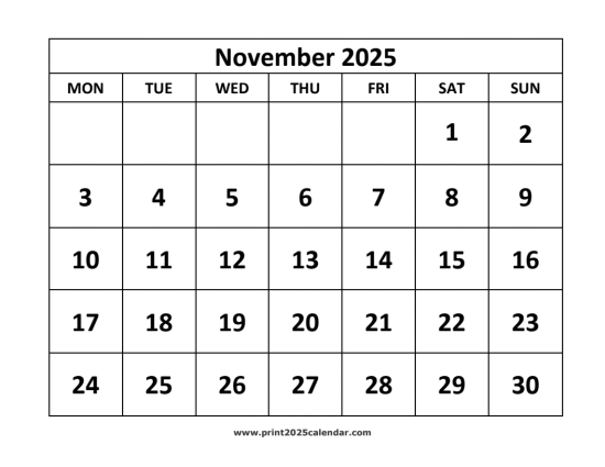 November 2025 Calendar