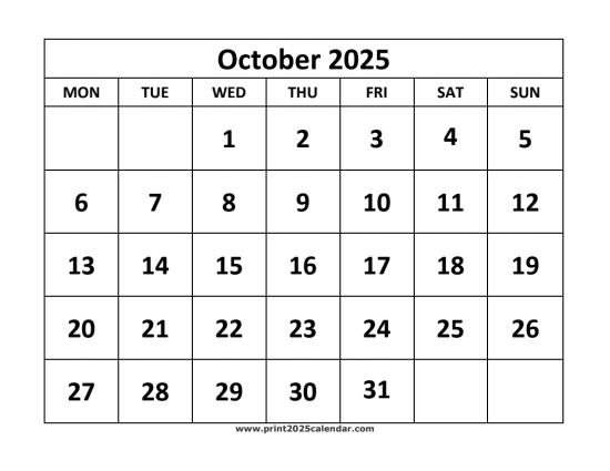 October 2025 Calendar