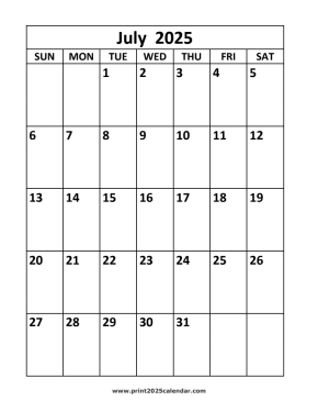 July 2025 calendar