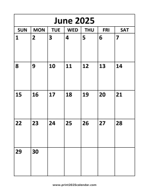 June 2025 calendar