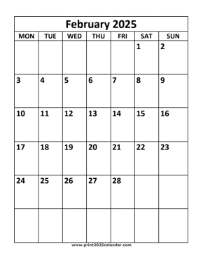 February 2025 printable calendar