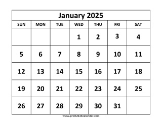 January 2025 calendar