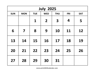 July 2025 calendar