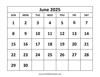June 2025 calendar